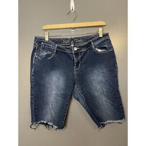 Myth Of Jade Shorts Womens 10 Blue Denim Bermuda Cutoff Raw Hem Stretch Casual